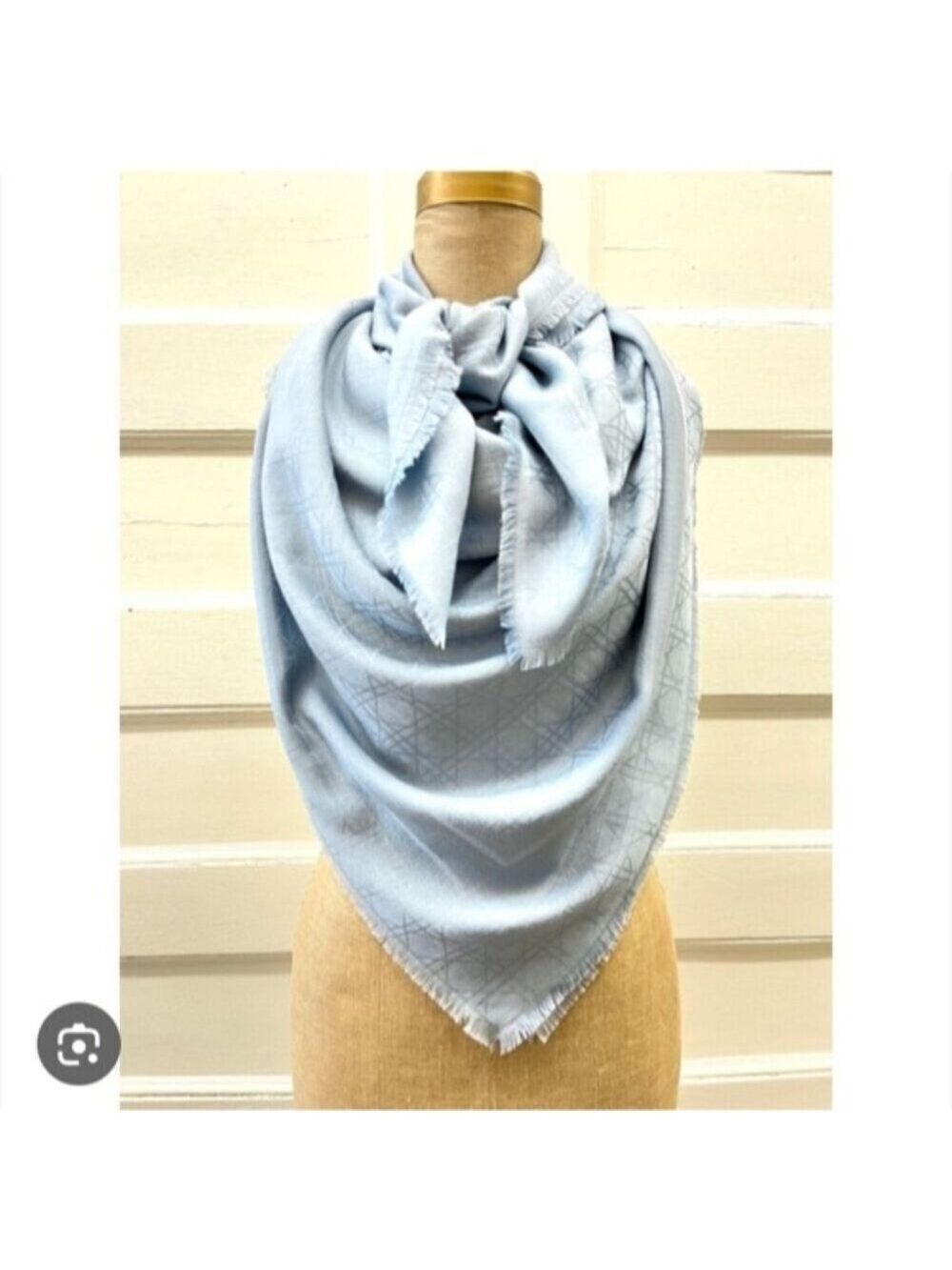 CHRISTIAN DIOR | Cannage Jacquard Large Scarf Shawl blue silk cashmere - Picture 4 of 9